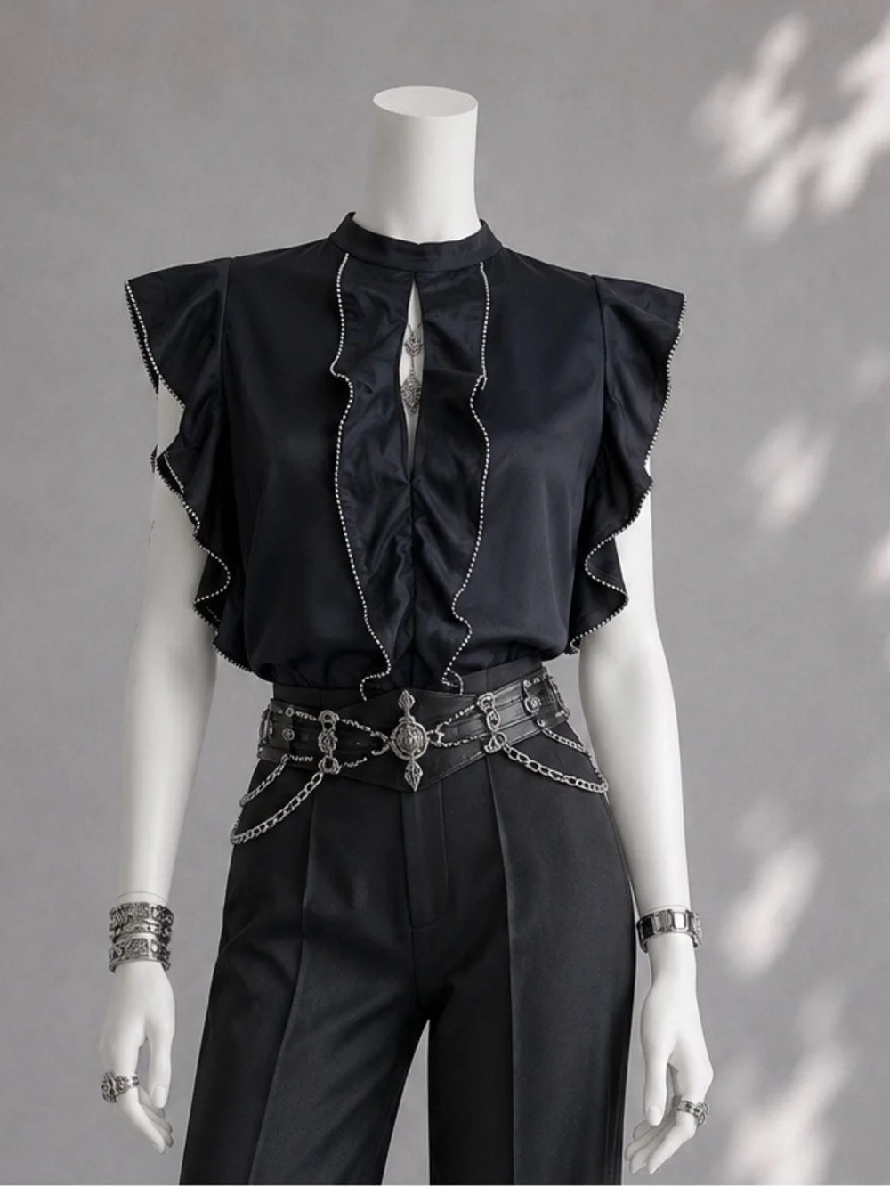 Alexis Whimsigoth Top M Mariena Black Ruffle Dark Romantic Witchy Keyhole Blouse - Picture 1 of 12